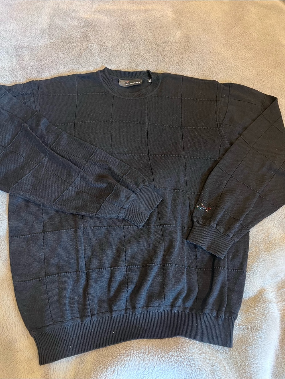 Greg Norman Men’s Tight-Knit Cotton Crewneck Pullover Sweater Shark Logo L